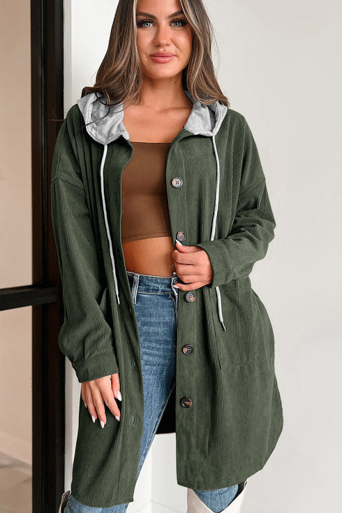 Oversized Corduroy Contrast Hooded Shacket
